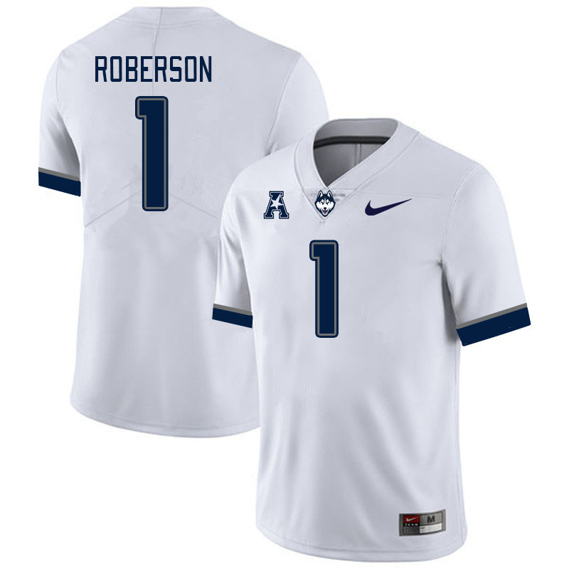 Men #1 Ta'Quan Roberson Uconn Huskies College Football Jerseys Stitched-White